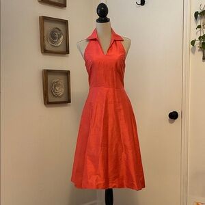 Vintage Coldwater Creek 100% Silk Vibrant Coral Midi Halter Dress
